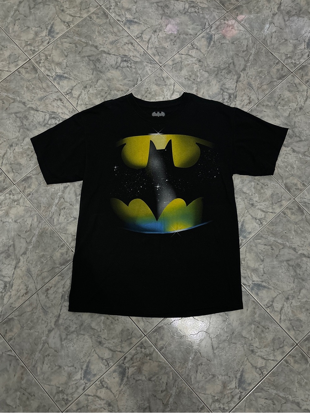 Batman Black Tee with Yellow and Blue Gradient Logo